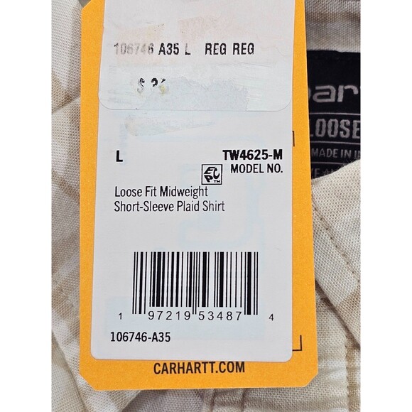 Carhartt Loose-Fit Midweight Plaid Shirt Top Beige Men's Large NEW Short Sleeve - Picture 3 of 6